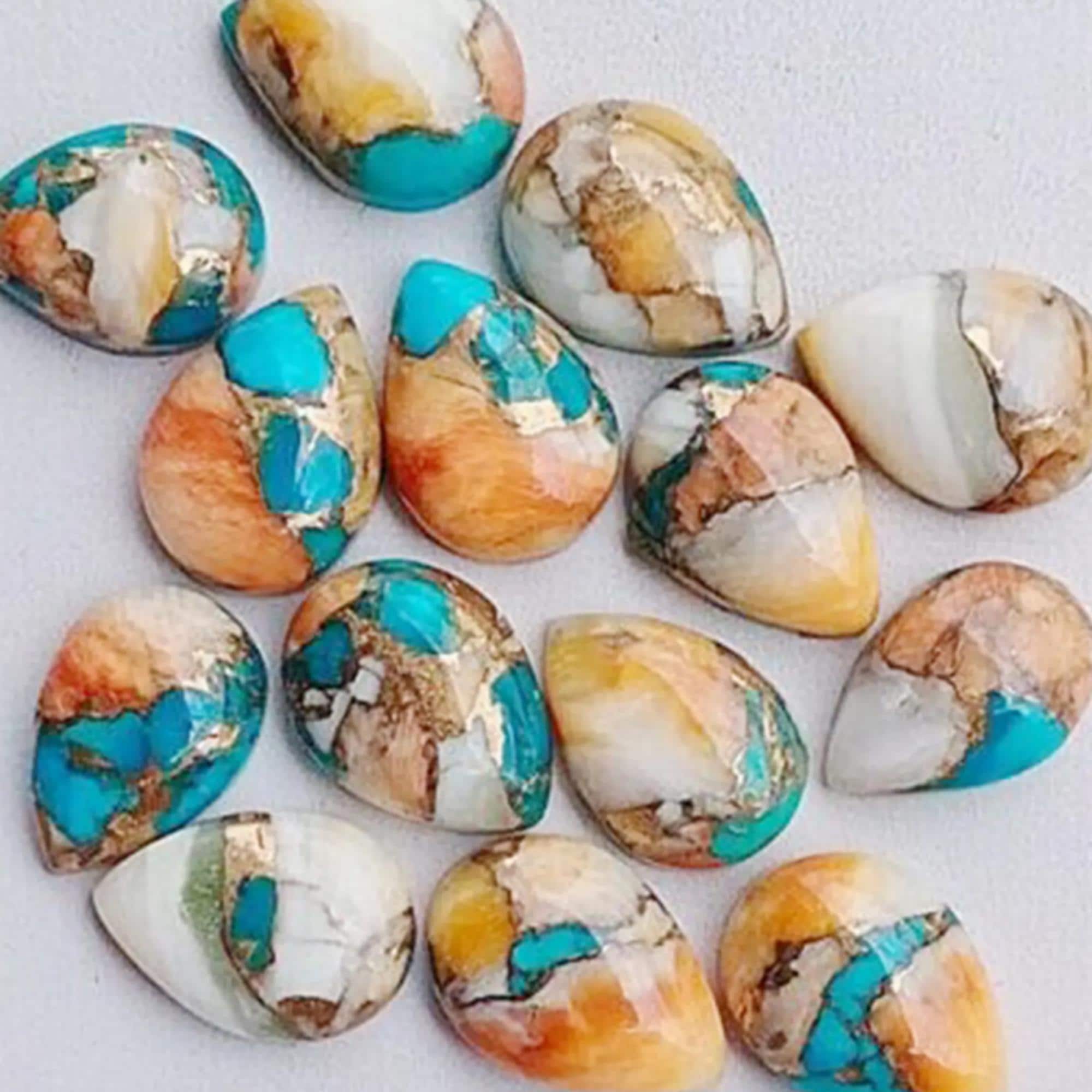 Mohave Copper Turquoise Cabochon Lot, CALIBRATED Pear Mojave Oyster Turquoise Loose Stone Cab Gemstone Cabochon 5x7 MM To 18x25 MM