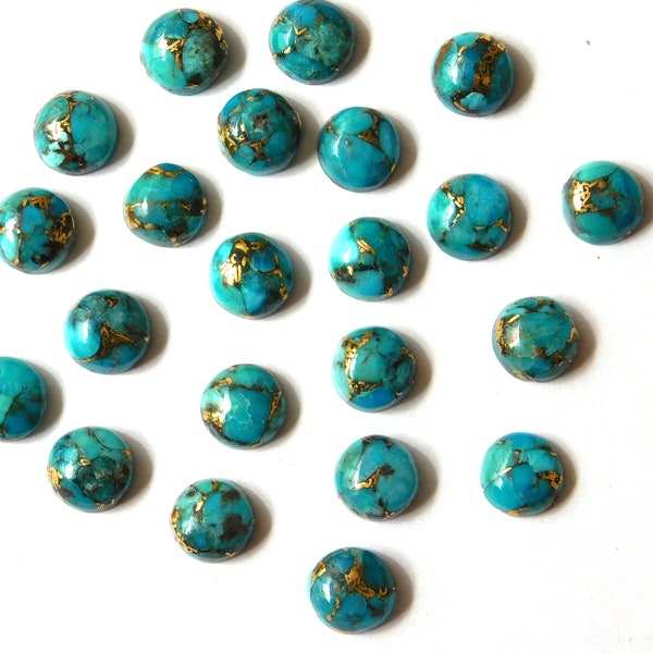 Blue Copper Mohave Turquoise Cabochon, Available Size 3 MM to 25 MM Round Shape, Smooth Polished, Flat Back, Jewelry Making Gemstone, Crafts