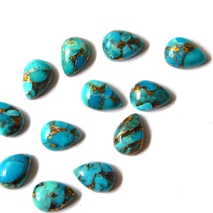 Blue Copper Turquoise Pear Shape Natural Calibrated Back Flat Cabochon Sizes 4x6,5x7,5x8,6x9,7x10,8x12,9x13,10x14,12x16,13x18,15x20,18x25 MM