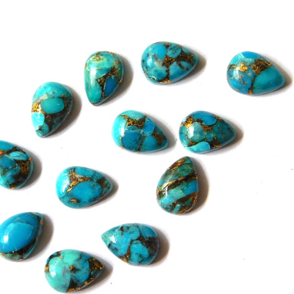 Bleu Cuivre Turquoise Poire Forme Naturelle Calibré Dos Plat Cabochon Tailles 4x6,5x7,5x8,6x9,7x10,8x12,9x13,10x14,12x16,13x18,15x20,18x25 MM