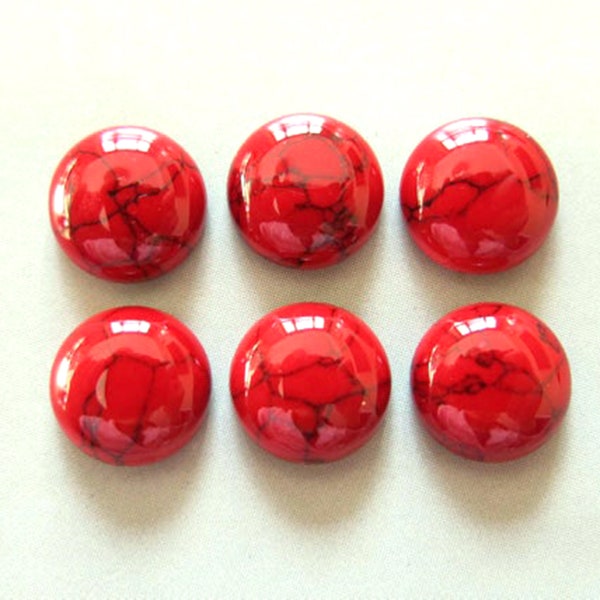 AAA Round Red Howlite Cabochon Red Turquoise Flat Back Gemstones 4, 5, 6, 7, 8, 9, 10, 11, 12, 13, 14, 15, 16, 17, 18, 19 ,20, 25 MM