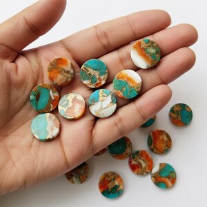 Spiny Oyster Turquoise Coin: Mohave Copper Gemstone Cabochon, Flat Back (4mm-25mm) Sizes