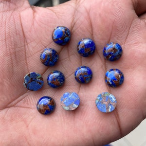 Copper Lapis Lazuli Round Calibrated Cabochon Back Flat Loose Gemstones Sizes 4, 5, 6, 7, 8, 9, 10, 11, 12, 13, 14, 15, 20,25  MM