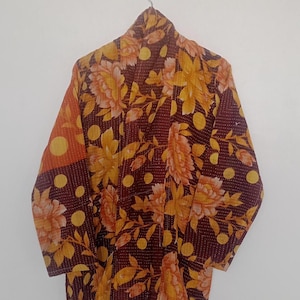 Indian Vintage Floral Kantha Jacket, Reversible Kantha Jacket, Kimono Kantha Jacket, Women Kantha Jacket , Cotton Coat Gift For her