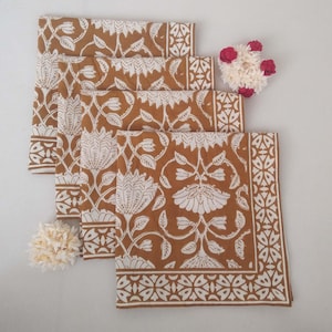 Beautiful Yellow Floral Print Hand Block Printed 100% Cotton Cloth Napkins Size 18x18&quot; Set of 4,6,12,24,48 Handmade Wedding Gifts