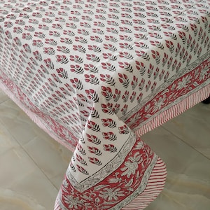 Indian Floral Block Print Table cloth, Indian Table Linen, Dinning Table Cloth ,Dining Table Cover , Rectangle Tablecloth Gift For Her