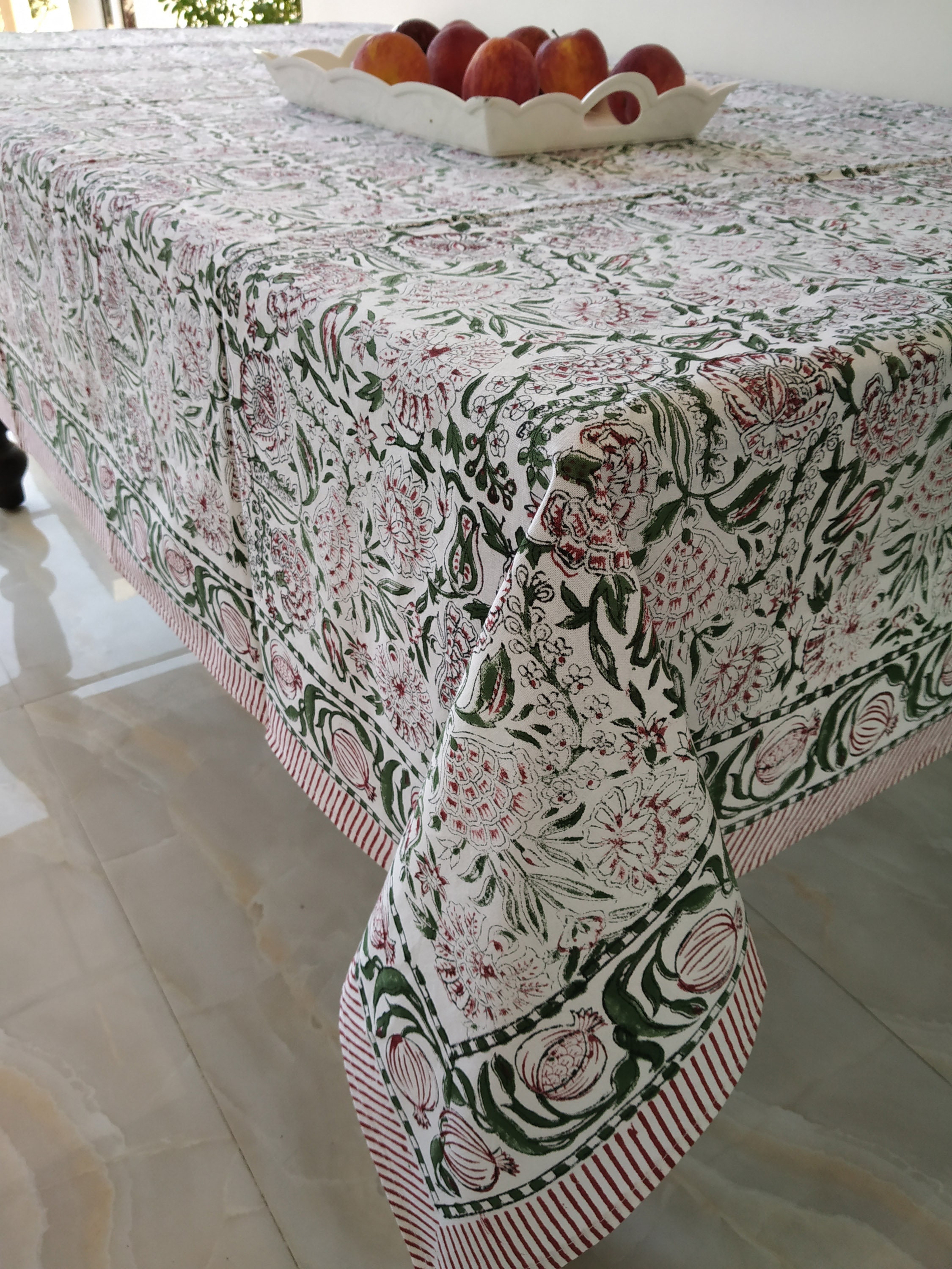 Indian Tablecloth, Floral Cotton Table Cover, Table Cloth Block Printed ...