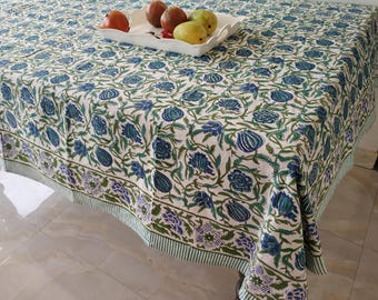 Nappe à imprimé blocs, Nappe de Noël en coton, Nappe de salle à manger, Nappe de ferme, Nappe rectangulaire, Nappe indienne