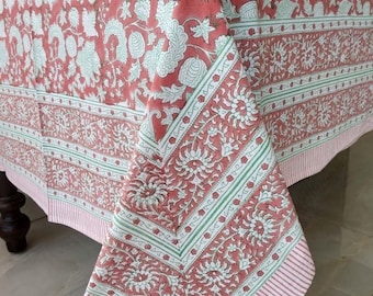 Stylish New Hand Block Printed Cotton Tablecloth, Rectangle Dining Table Cover Farmhouse Party  Housewarming Gift For Her