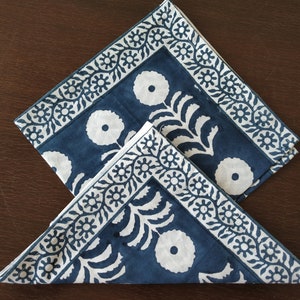 Blue Marigold Napkin, Hand Block Printed Decor Napkins, Cotton Cloth Fabric Napkins, Kitchen Decor Napkins, Indigo Blue Block Print napkins