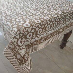 Bruine tafelkleed, ikat-tafelkleed met blokprint, Indiaas tafellinnen, eettafel, Frans tafelkleed, elegante tafelkleed als cadeau