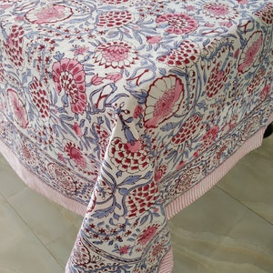 Weihnachtstischdecke, Indischer Blockdruck Rechteckige Tischdecke, 6 -10 Sitzer Tischdecke, Floral Baumwolle Esszimmertischdecke Gedruckt