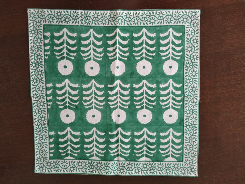 Green Marigold Napkin, Hand Block Printed Napkins, Cotton Cloth Fabric Napkins, Kitchen Decor Napkins, Indian Block Print napkins image 9