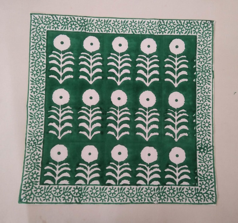 Green Marigold Napkin, Hand Block Printed Napkins, Cotton Cloth Fabric Napkins, Kitchen Decor Napkins, Indian Block Print napkins image 3