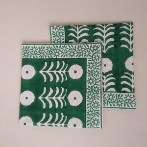 Green Marigold Napkin, Hand Block Printed Napkins, Cotton Cloth Fabric Napkins, Kitchen Decor Napkins, Indian Block Print napkins image 2