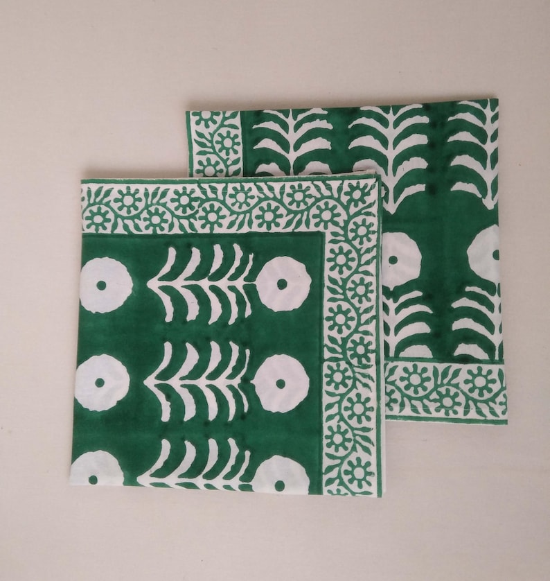Green Marigold Napkin, Hand Block Printed Napkins, Cotton Cloth Fabric Napkins, Kitchen Decor Napkins, Indian Block Print napkins image 2