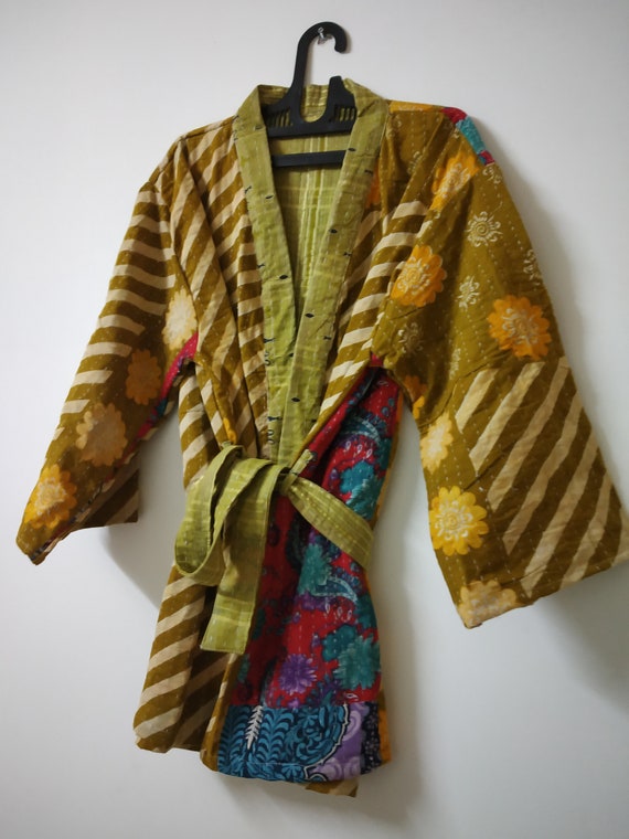 Kantha Hand Embroidery Winter Short Kimono Vintage Kantha Jacket Women Kimono Cotton Jacket Quilt Kimono Vintage Ladies Kimono for Women Etsy