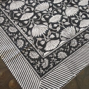 Vintage Black Block Print, Rectangular Table Cover, Dinning Tablecloth Cover, Cotton Table Cloth, Floral Table Cover image 7