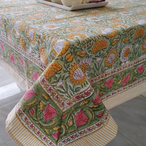 Christmas Green tablecloth, Floral Cotton Table Cover, Table Cloth Cover  ,Jaipur Tablecloth, Rectangle Table Cloth, Block Print Tablecloth