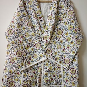 Cotton Block Printed Women Jacket, Handmade Kimono, Robe, Kantha Women Kimono, Indian Kantha Women Kimono, Jacket for Christmas Gift for Mom