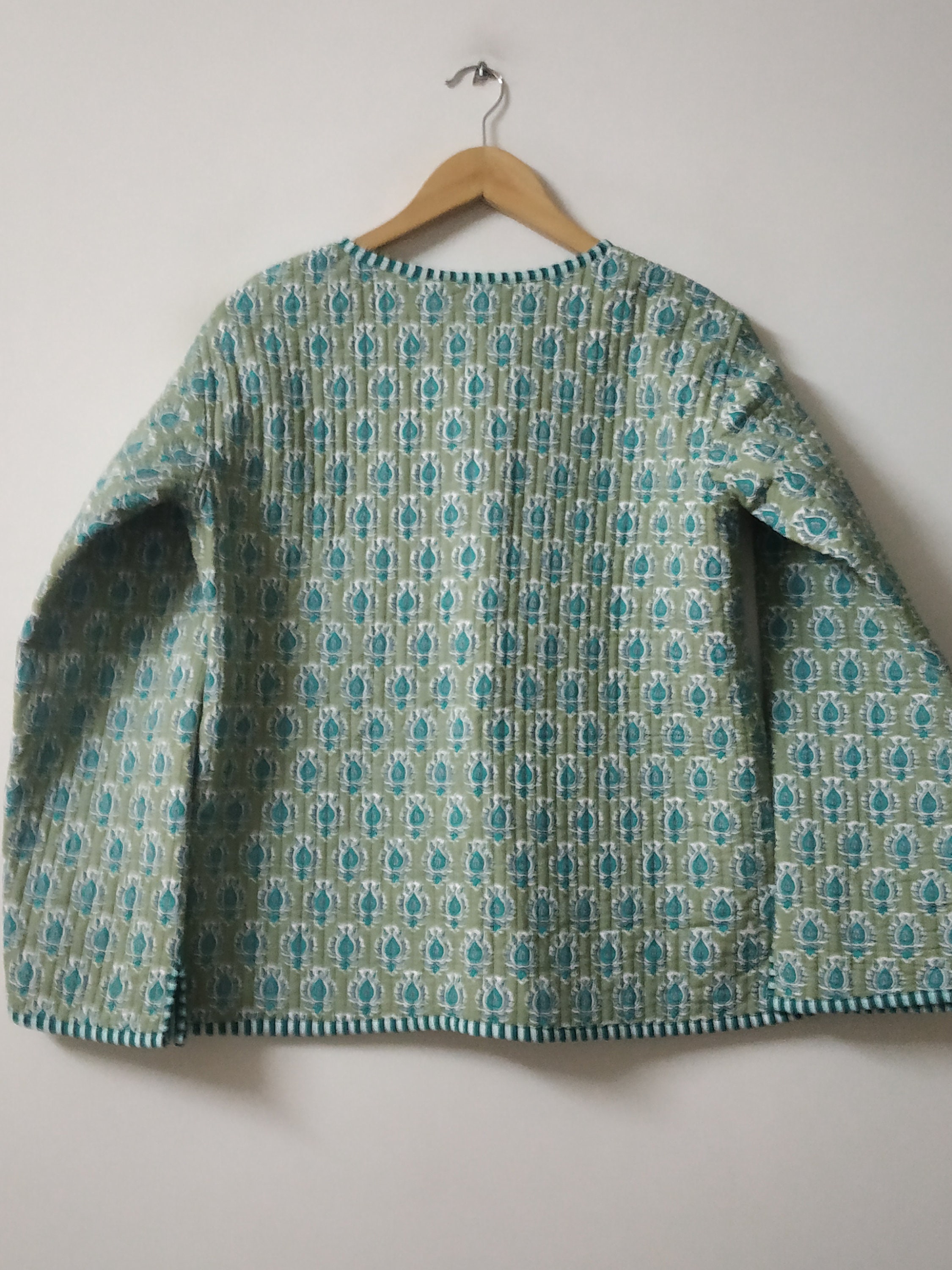 Indian Hand Block Print Fabric Quilted Jacket, Short Reversible