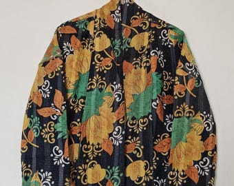 Beautiful Short Vintage Floral Cotton Kantha Jacket, Reversible Kantha Jacket, Kimono Kantha Jacket, Women Kantha Jacket Gift For her