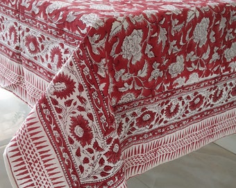 Weihnachtsrote Tischdecke, Florale Baumwolltischdecke, Baumwolltischdecke, RechteckblockdruckTischdecke, Handgefertigte Französische Baumwolltischdecke
