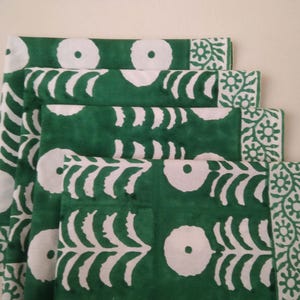 Green Marigold Napkin, Hand Block Printed Napkins, Cotton Cloth Fabric Napkins, Kitchen Decor Napkins, Indian Block Print napkins image 4