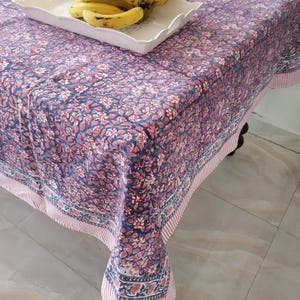 Christmas tablecloth, Floral Cotton Table Cover, Farmhouse Tablecloth , Indian Handmade Tablecloth , Block Print Table Cover