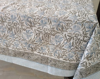 Nappe indienne à imprimé blocs, nappe en coton à fleurs, nappe en coton, nappe indienne, nappe rectangulaire pour la Saint-Valentin