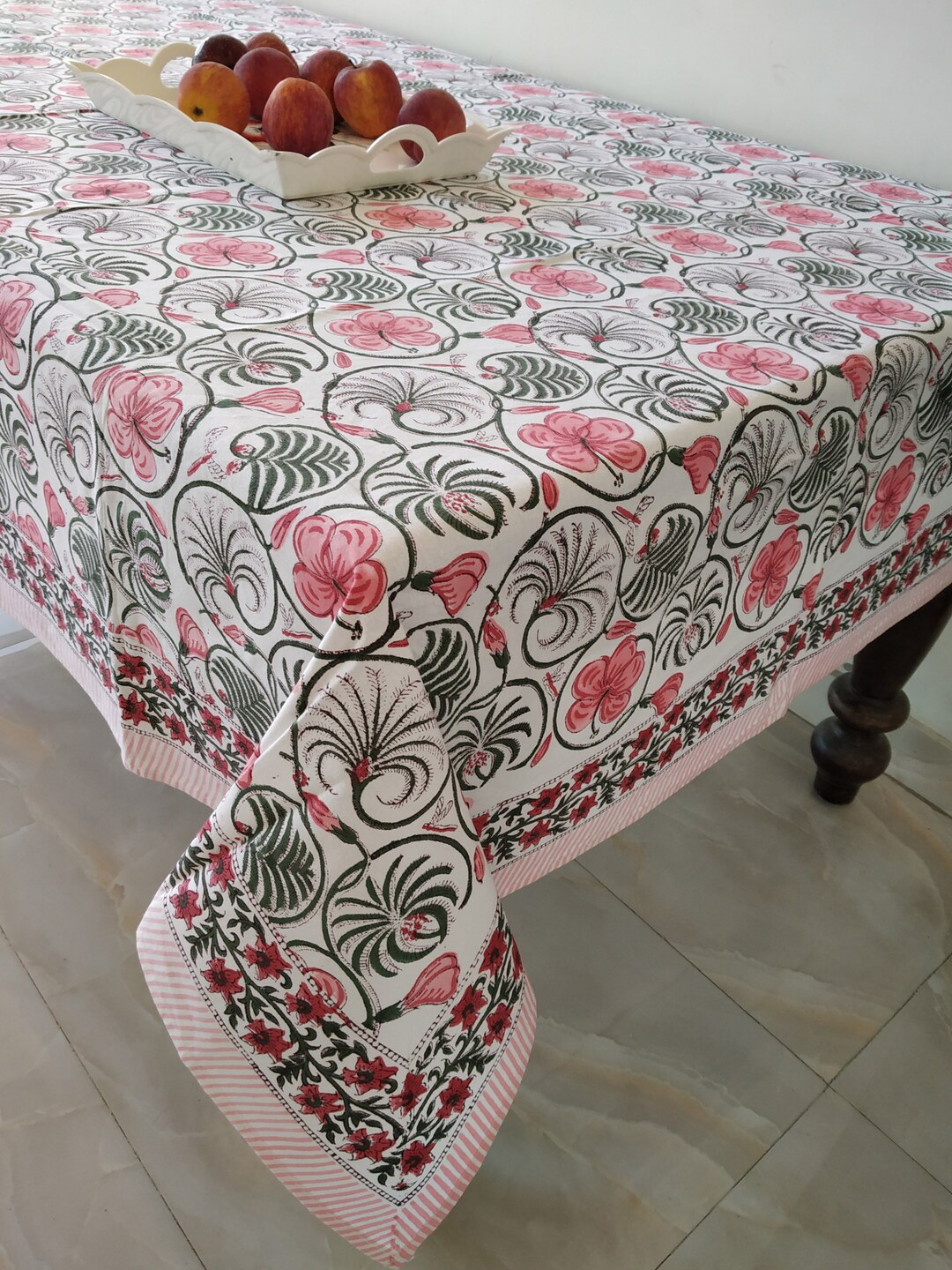 Tablecloth, Floral Cotton Table Cover, Table Cloth Block Printed ...