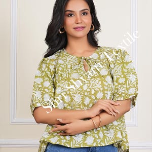 New Floral Cotton Blouse for Women  Indian Block Print Boho Top  Puff Sleeve Summer Peasant Style Blouse – Indie Casual Outfit