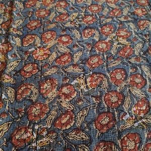 Hand Block Print Fabric Reversible Vintage Floral Indian Textiles  Boho Home Decor & Kantha Quilts