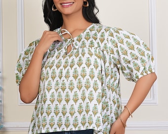 Beautiful Print Indian Hand Made Cotton Blouse Top, Jaipur Printed