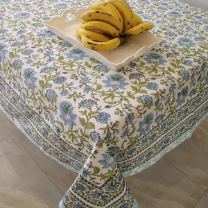 Beautiful Blue & Green Indian Table Cover, Block Printed Tablecloth, Cotton Table Cloth, Floral Table Cover, Table Cloth, Dining tablecloth