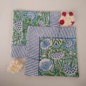 Beautiful Green & Blue Floral Print Hand Block Printed 100% Cotton Cloth Napkins Size 20x20INCH&quot; Set of 4,6,12,24,48 Handmade Wedding Gifts