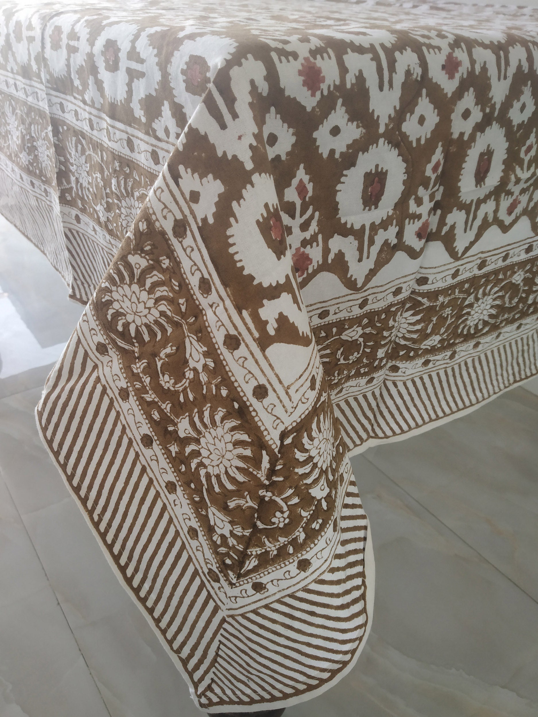 Black - Ikat Cotton Hand Embroidery Table Mat (18 x 13 in) 07