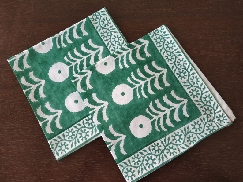 Green Marigold Napkin, Hand Block Printed Napkins, Cotton Cloth Fabric Napkins, Kitchen Decor Napkins, Indian Block Print napkins image 7