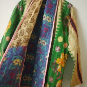 Indian Bohemian Kantha Jacket, Boho Hippie Vintage Kantha Jacket, Cotton Sari Kantha Jacket, Antique Fine Stitched Kantha Jacket Coat women