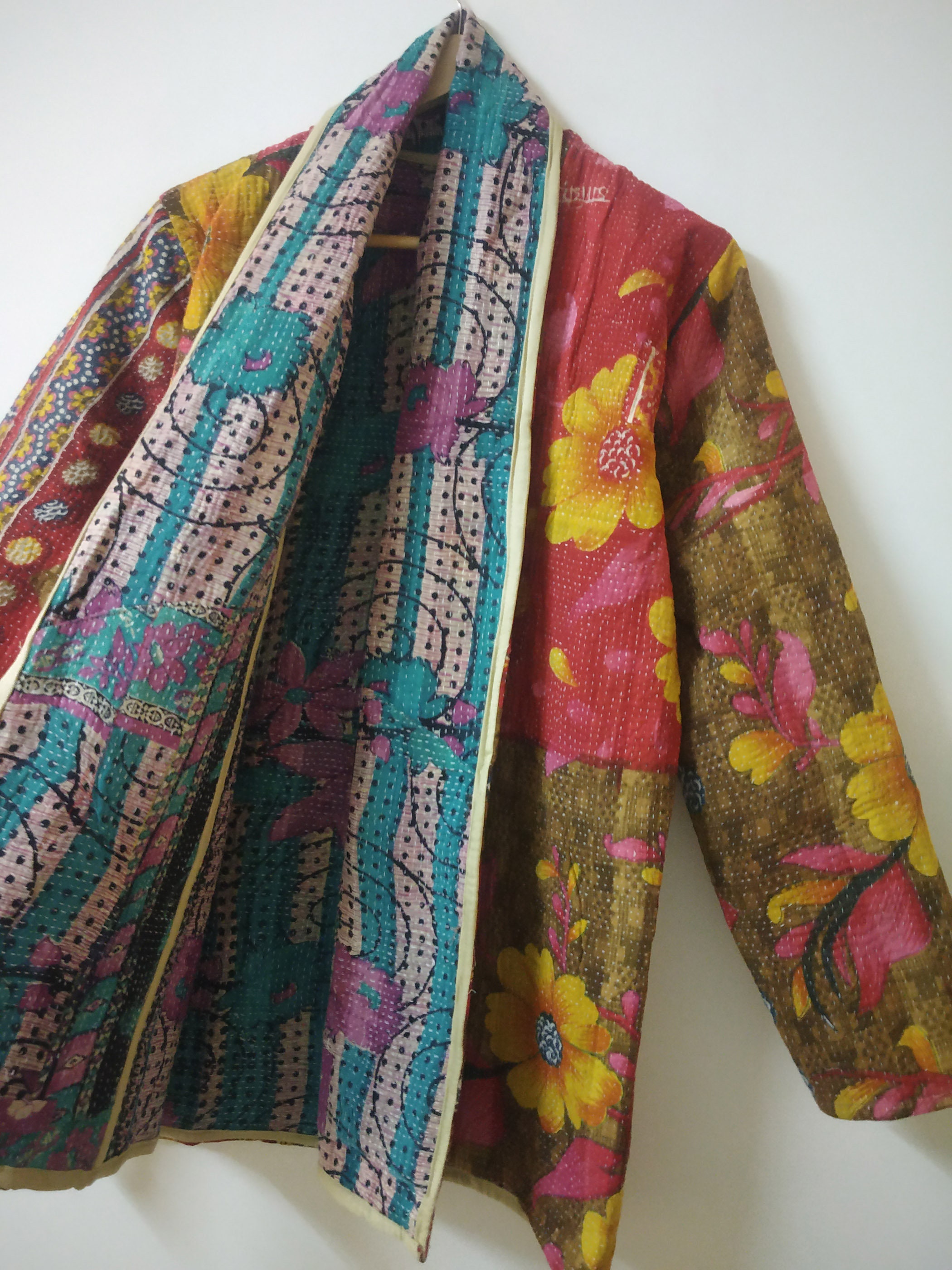 Kantha Cotton Reversible Kimono Jacket, Antique Unisex Kantha Robe ...