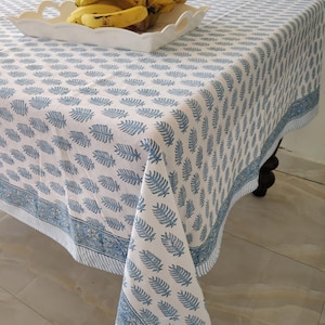 Indian Blue Block Print tablecloth, Floral Cotton Table Cover, Printed Table Cloth , Rectangle Table Cloth for Christmas Gift