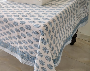 Indian Blue Block Print tablecloth, Floral Cotton Table Cover, Printed Table Cloth , Rectangle Table Cloth for Christmas Gift