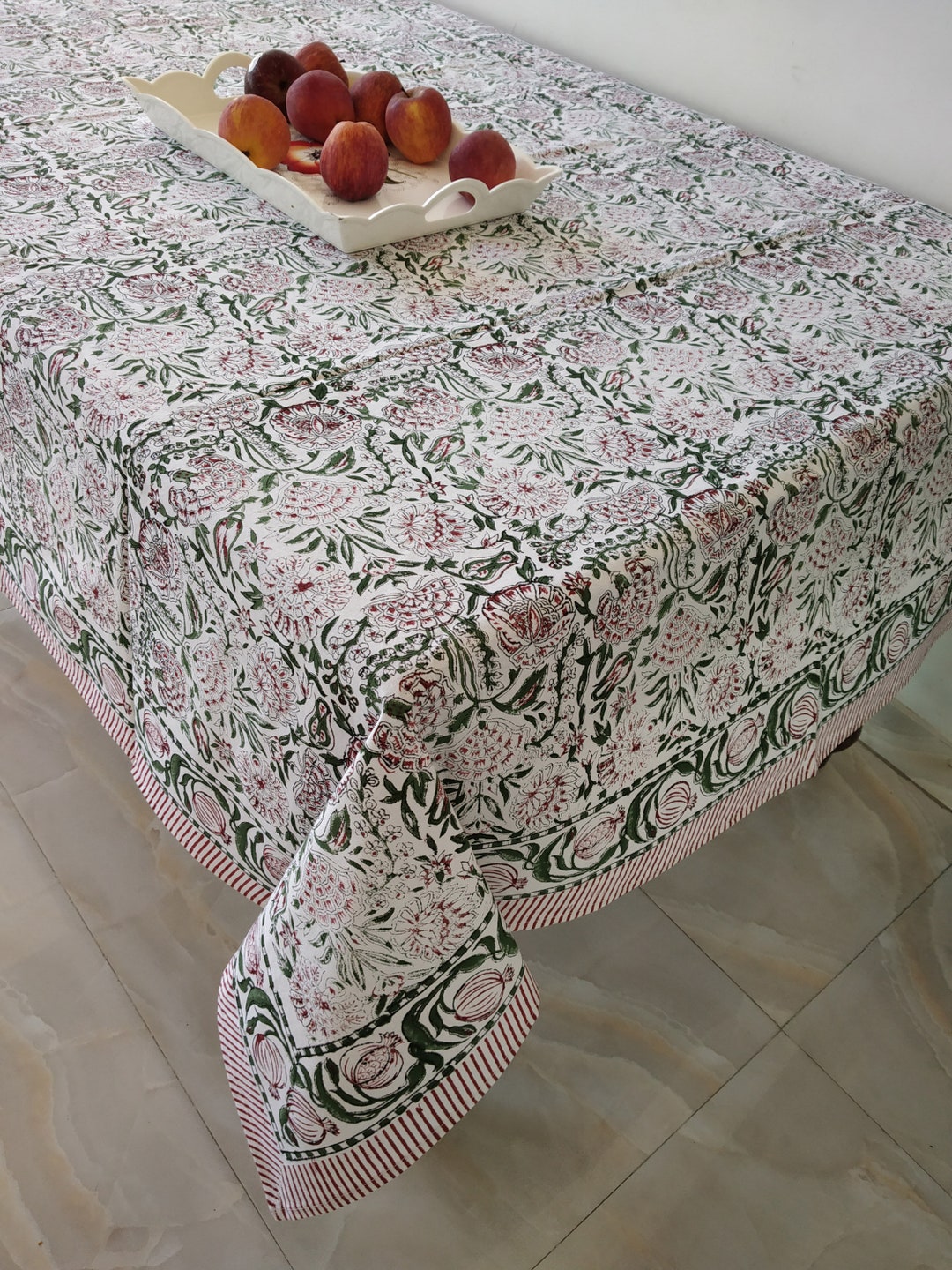 Indian Tablecloth, Floral Cotton Table Cover, Table Cloth Block Printed ...