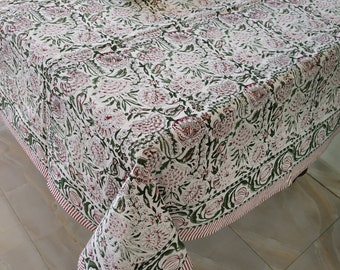 Nappe indienne, nappe en coton à fleurs, nappe imprimée en bloc, nappe Jaipur, nappe rectangulaire pour Noël