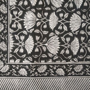 Vintage Black Block Print, Rectangular Table Cover, Dinning Tablecloth Cover, Cotton Table Cloth, Floral Table Cover image 2