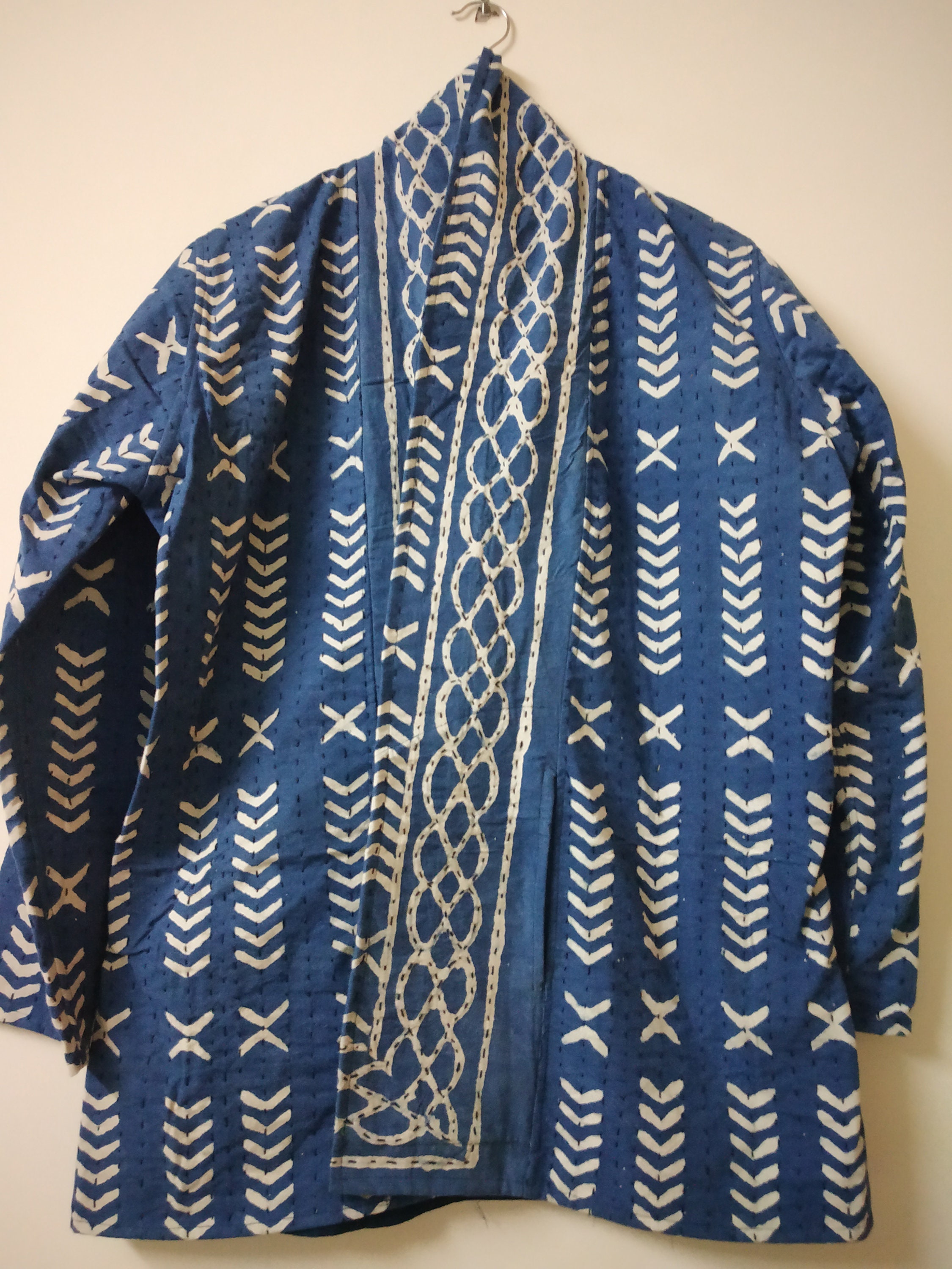 Indian Winter Jackets Indigo Blue Hand Block Print Kantha - Etsy