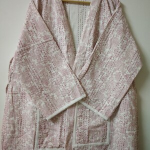Block Print Kantha Winter Jacket, Cotton Kantha Kimono, Women Dressing Kimono, men and women winter kimono,  Indian Handmade kantha jacket