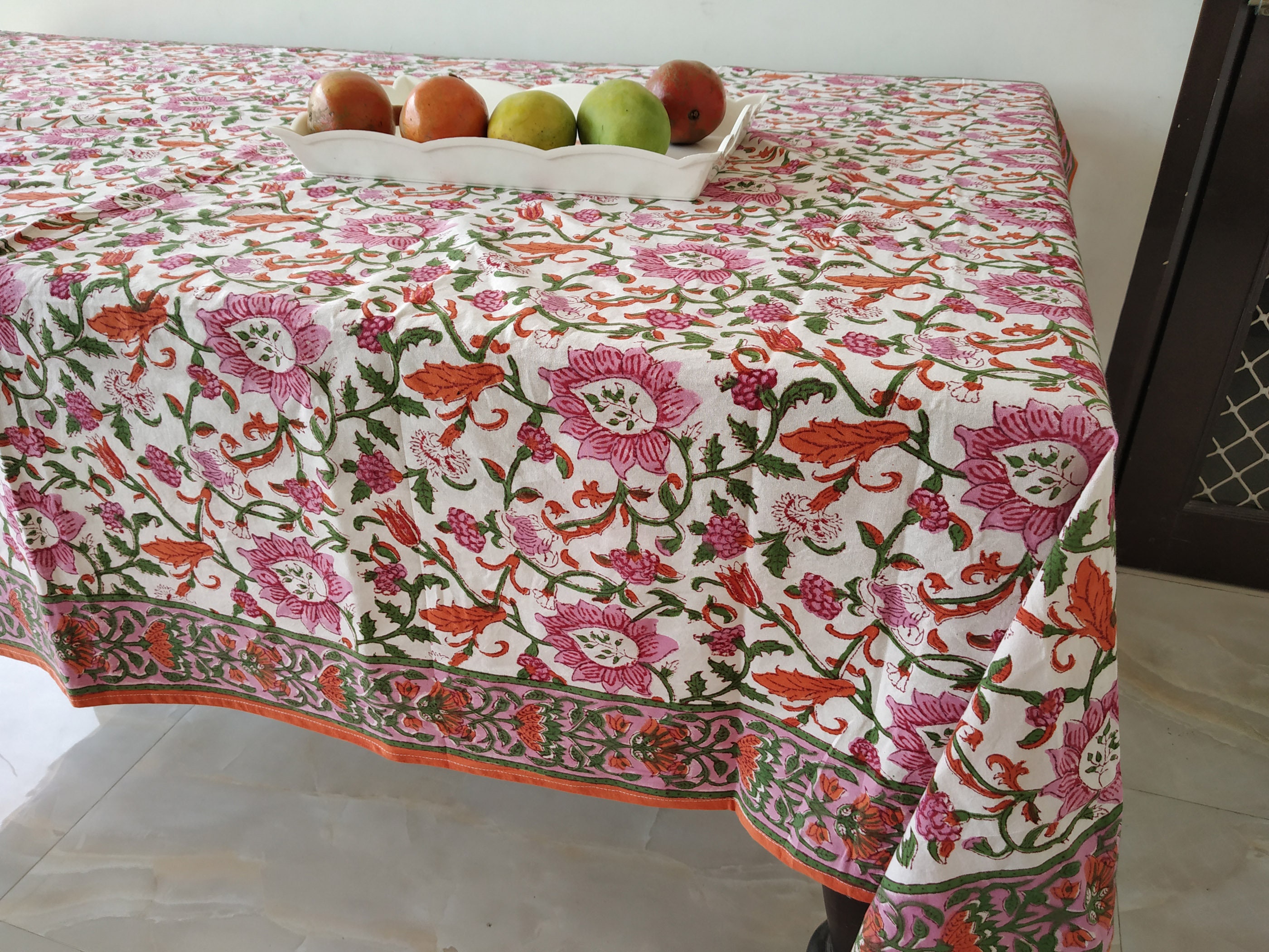 Floral Tablecloth Block Print Indian Floral Print Rectangular Etsy