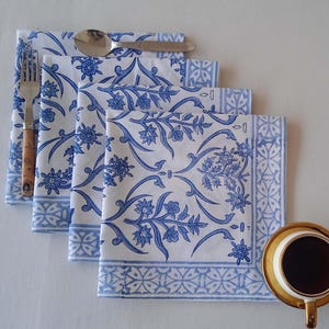 Indian Floral Printed Napkins, Pure Cotton Cloth Napkins, Gift for Her, Cocktail Napkins, Dinner Napkins, Soft Cotton Printed Table Napkins