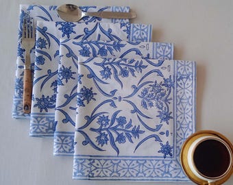 Indian Floral Printed Napkins, Pure Cotton Cloth Napkins, Gift for Her, Cocktail Napkins, Dinner Napkins, Soft Cotton Printed Table Napkins